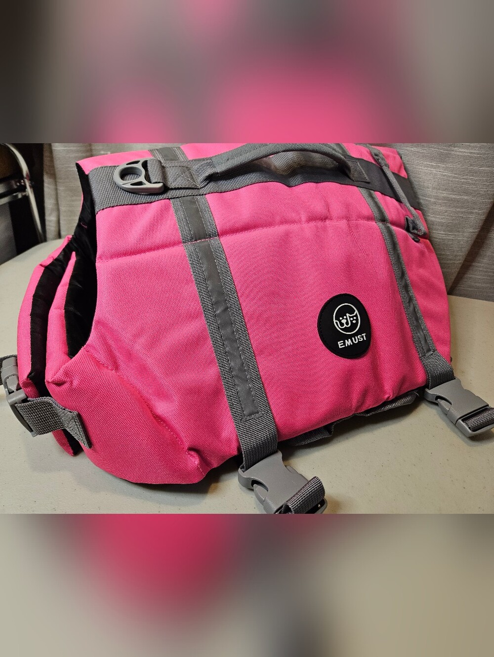 EMUST Pink Dog Life Jacket with Gray Straps New No Tags  XL Swim